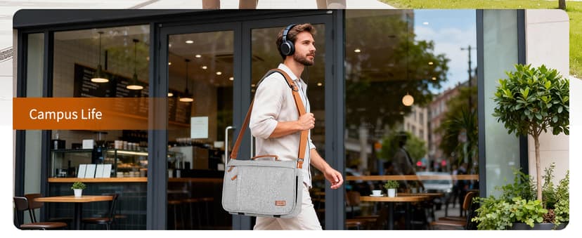 ESTARER Men Messenger Bag 17-17.3 Inch Laptop Bag Water-resistant Canvas Computer Shoulder Bag Briefcase for Work College Travel, Grey