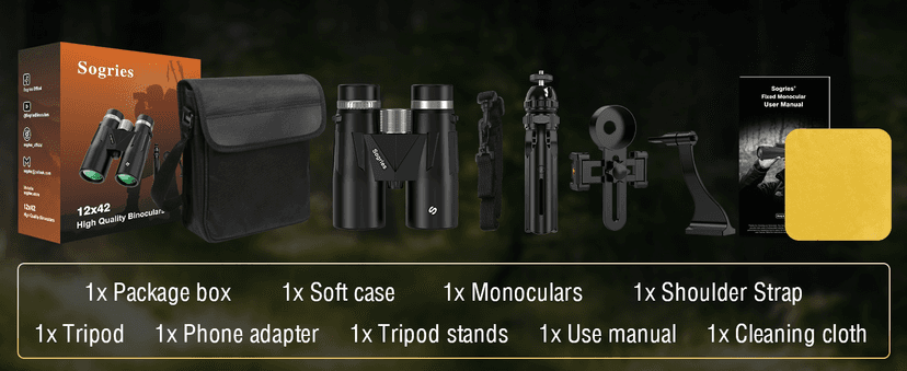 12x42 HD Binoculars for Adults with Phone Adapter, Tripod & Tripod Adapter - BAK4 Prism, FMC Lens, Waterproof & Fogproof, High Powered Scope for Bird Watching, Hunting, Hiking, Travel