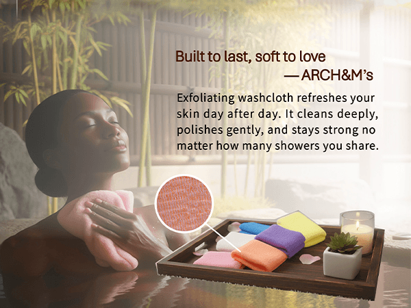 ARCH&M Exfoliating Washcloth Body Scrubber Back Scrubber for Shower Japanese Beauty Washcloth Bath Wash Cloth Korean Exfoliation Luffah Towel Net Sponge Loofah Body Scrub 3 Pack