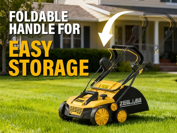 ZEGJAW 15” Artificial Turf Sweeper, 13 Amp Lawn Sweeper, Support 5-Position Depth Adjustment with 45L Removable Collection Bag, Quick-Fold, for Artificial Grass, Keep Your Yard Tidy