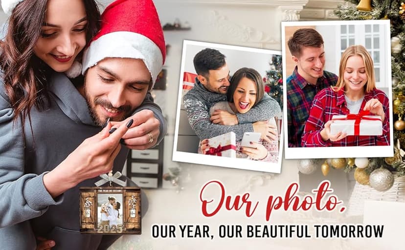 Personalized Wedding Gifts for Couples 2025 - Marriage Customized Wood Ornaments with Photos, Bridal Shower Gifts for Bride, Mr and Mrs Engagement Gift, Personalized Picture Frame