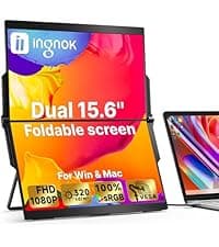 Ingnok Portable Monitor, Ultra Slim 15.6 Inch FHD IPS Laptop Screen Extender with Adjustable Stand, USB C Compatible, Ideal for Travel and Office