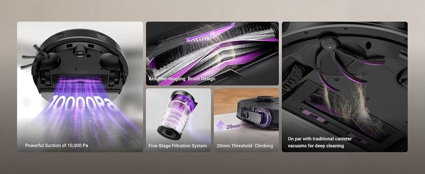 Eureka E20 Evo Plus Robot Vacuum and Mop Combo, 10,000Pa Suction Robot Vacuum Cleaner Bagless Self-Emptying Station, 45-Day Capacity Anti-Hair-Tangling Side Brush Mop Lifting App Control LiDAR Nav