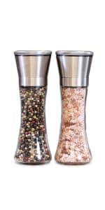 HOME EC Original Stainless Steel Salt or Pepper Grinder 1pk - Adjustable Ceramic Sea Salt Grinder or Pepper Mill - Tall Glass Spice Shaker - Spice Mill w/EBook B082V134CK