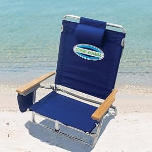 Tommy Bahama 2-Pack 5-Position Classic Lay Flat Backpack Beach Chair with Cooler and Cup Holder, Portable Folding Beach Chair for Tanning, Navy