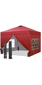 GDY 10x10 Pop Up Canopy Tent with 4 Sidewalls, Easy Set up with One Push Lift Outdoor Silver Coated Beach Gazebos, Carpas with 4 Sandbags, for Events, Parties,Camping, Black.