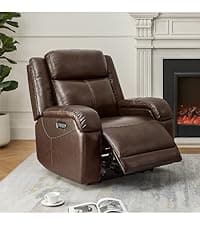 Watson & Whitely Genuine Leather Power Recliner Sofa, 3 Seater Wall Hugger Reclining Sofas with Power Headrest, USB & TypeC Ports, Electric Recliner Couch Set for Living Room, Saddle Brown