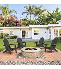 LUE BONA Folding Adirondack Chair, Chairs Set of 4, Cup Holder, Woodgrain, Fire Pit, Patio, Pool, Black