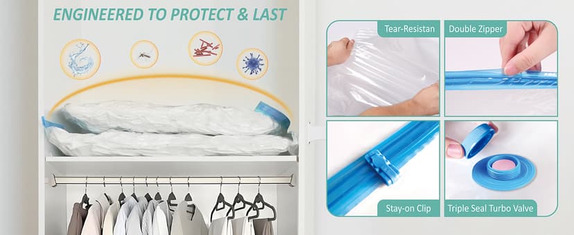 8 Pack Travel Vacuum Storage Bags with Rechargeable Wireless Electric Pump for Luggage, Suitcase, Carry-on Size Vacuum Seal Compression Space Saver Bags for Clothes and Clothing Travel