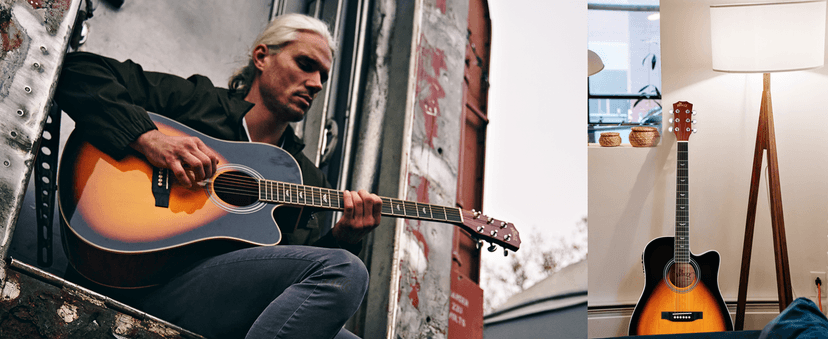 Winzz Acoustic-Electric Guitar 4/4 Full Size for Adults Beginners and Teens,6 Steel-String Acustica Guitarra Starter Kit, 4-Band Equaliser, 41" Dreadnought Cutaway, Glossy Sunburst, Right Hand