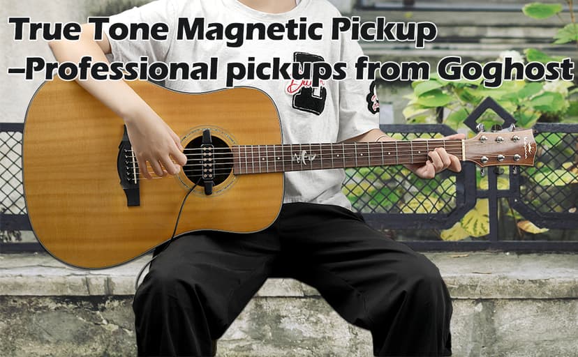 GOGHOST Clip-On Guitar Pickup for Steel-String (Not for Classical) Acoustic Guitar Pickups for 38-42 in Electric Pick Up Transducer Amplifier, Cable Length 10ft