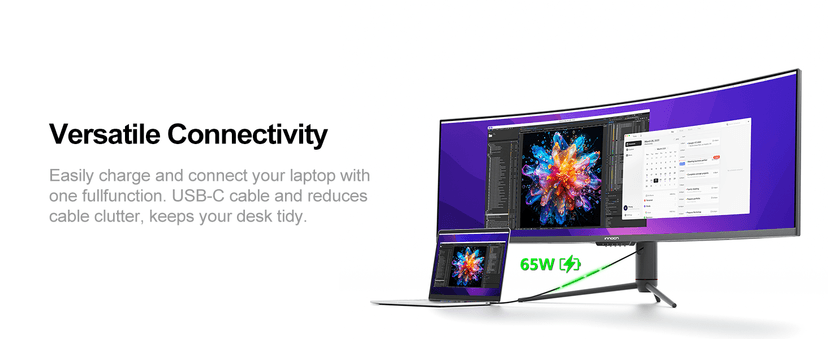 INNOCN 49" Curved Gaming Monitor 144Hz Ultrawide 32:9 WDFHD 3840 x 1080P, R1800, 99% sRGB, HDR400, USB Type C, DisplayPort, HDMI, Built-in Speakers, Height/Tilt Adjustable - 49C1G