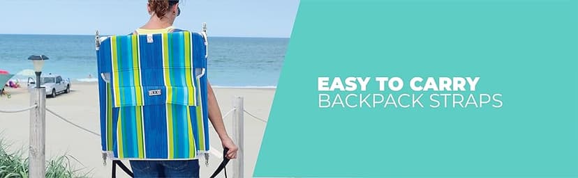 Rio Beach Portable Lay Flat Folding Backpack Beach Lounge Chair with Backpack Straps and Storage Pouch, Blue and Red