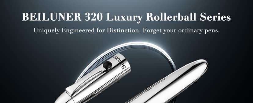 BEILUNER 320 Silver Chrome Rollerball - Stunning Luxury Pen with Chrome Finish, EDC, Heavy, Schmidt Black Ink Refill, Best Gift Set for Men & Women, Professional, Executive Office, Nice Classic Pens