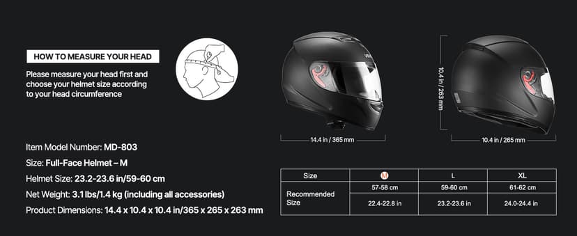 VEVOR Full Face Motorcycle Helmet DOT Approved, Dual Visor & Interchangeable Lens, Smart Street ABS Helmet Comfortable Motocross Helmet, Fit for Youth & Adults