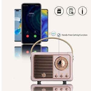 Retro Bluetooth Speaker, Portable Wireless Speaker with Crystal Clear Stereo Sound Rich Bass, Best Birthday Gifts Ideas for Women Teenage (Pink)