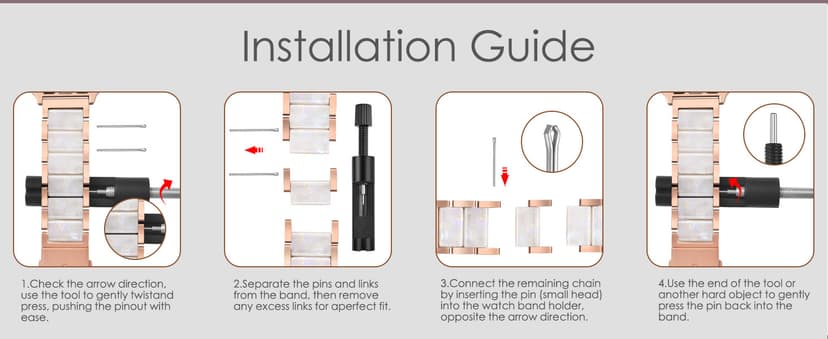 V.R.HOPE Apple Watch Band for Women 38mm 40mm 41mm 42mm Fashion Rose Gold Stainless Steel Metal Strap with Resin Inlay, Fashion Bracelet Compatible with iWatch Series 11/10/9/8/7/6/5/4/3/2/1/SE (Fluorescent White+Rose Gold)
