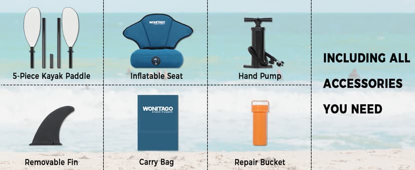 Inflatable Kayak, Portable Ripstop Oxford Cloth Recreational Touring Kayak with Fiberglass Kayak Paddle, Hand Pump and Carrying Bag, 1/2 Person