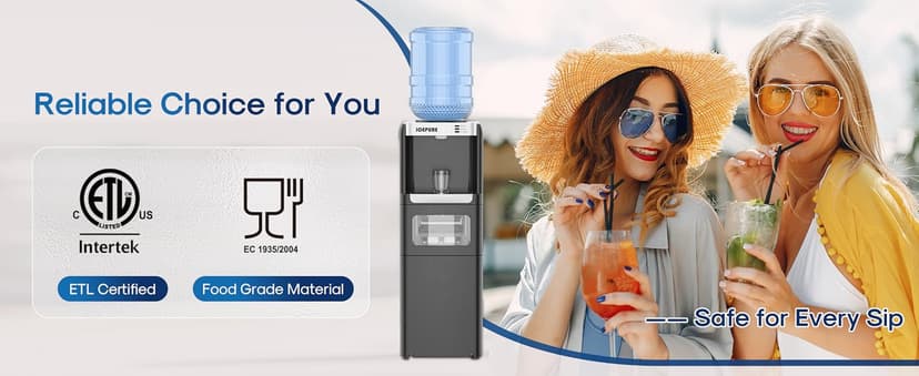 ICEPURE Water Cooler Dispenser with Build-in Ice Maker, Hot and Cold Water Dispenser with Bullet Ice Maker, 33lbs/24H, Child-Lock,Top Loading
