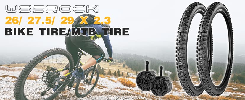 WEEROCK MTB Bike Tire Two Pack 26/27.5/29 Inch Tire Folding Bead Replacement Tyre, 2.3 Inch Wide Mountain Bicycle Tires with Inner Tubes, Black/Brown Wall Side