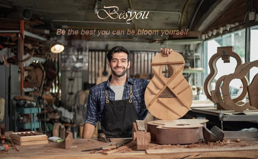 BESYOU Acoustic Guitar 38" Wood Guitar with starter kit-Travel Gig Bag, Tuner,guitar pick with Beginner Set for Kids/Adults -Natural