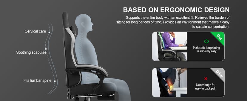 GTPLAYER Gaming Chair, Computer Office Chair with Pocket Spring Cushion, Linkage Armrests and Footrest, High Back Ergonomic Computer Chair with Lumbar Support Task Chair with Footrest(Black)