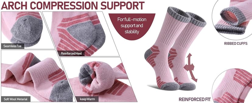 MQELONG Merino Wool Socks for Women Hiking Thermal Winter Thick Warm Cozy Boot Socks