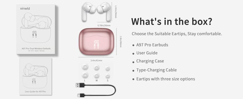 Wireless Earbuds, Bluetooth 5.4 Headphones in Ear with 4 ENC Noise Cancelling Mic, New Wireless Earphones HiFi Stereo Deep Bass 40H Playtime, In-Ear Bluetooth Earbuds LED Display IP7, USB-C, Rose Gold
