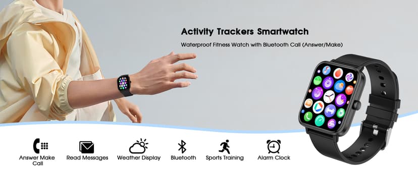 Smart Watch (Answer/Make Call): 1.85" Waterproof Fitness Trackers with 24-Hours Blood Pressure Heart Rate SpO2 Sleep Monitor Watches for Men Women, iPhone Android Compatible (Stone Black)