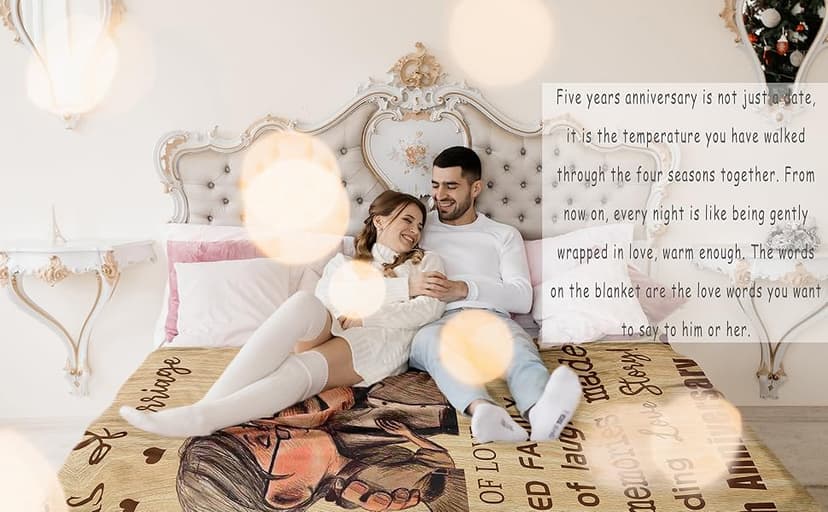 5 Year Anniversary Blanket Gifts for Wife/Her, 5 Year Marriage Anniversary Blanket Gifts 60’’X50’’, 5th Anniversary Romatic Gifts for Him/Couple, Gift for 5th Wedding Anniversary