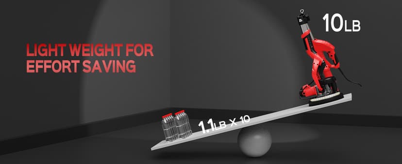 Drywall Sander, 2025 Upgraded 8-Amp Popcorn Ceiling Removal Tool with 7 Variable Speed 800-1800RPM, Drywall Sander with Vacuum Dust Collector with Extendable Handle, LED Light, 12pcs Sanding Discs,Red