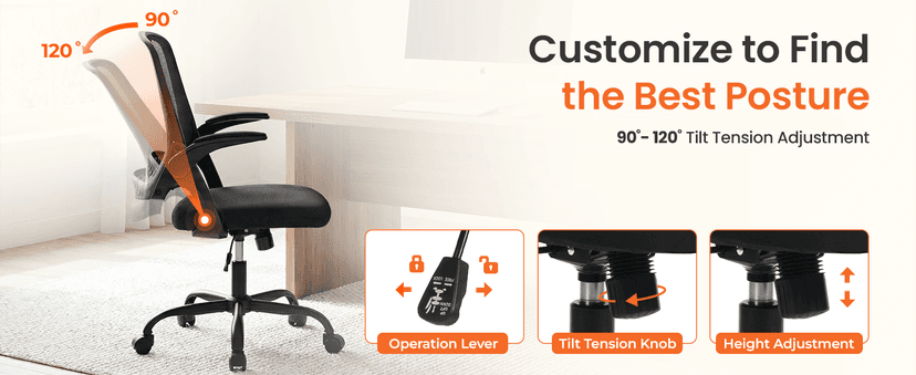 NEO CHAIR Office Chair Gaming Desk Computer Mesh Ergonomic Chair with Flip-up Arms Comfy Lumbar Support Adjustable Height Rolling Wheels Chair for Home Office (All Black)