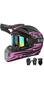 DOT Approved Youth Kids Motocross Helmet - Ultra-Lightweight Full Face Dirt Bike/ATV Helmet with Goggles, Gloves & Face Shield (4-Piece Set)