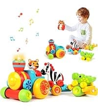 Marstone Toddler Toys for 1 2 Year Old Boys and Girls Gifts: Educational Elephant Slide with 4 Animal Cars Toys for Baby 12-18 Months, First Birthday Present Learning Push Truck Track Ages 1-2