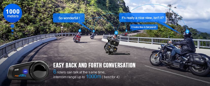 Fodsports FX6 Motorcycle Bluetooth Headset, 6 Riders Group Motorcycle Intercom Bluetooth, 1000M Motorbike Helmet Communication Systems/Voice Command/Universal Pairing/FM Radio(2 Pack)