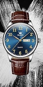 OLEVS Watches for Men Analog Quartz Luxury Diamond Waterproof Chronograph Stainless Steel Big Face Square Date Moon Phase Roman Numeral Dress Watch for Men