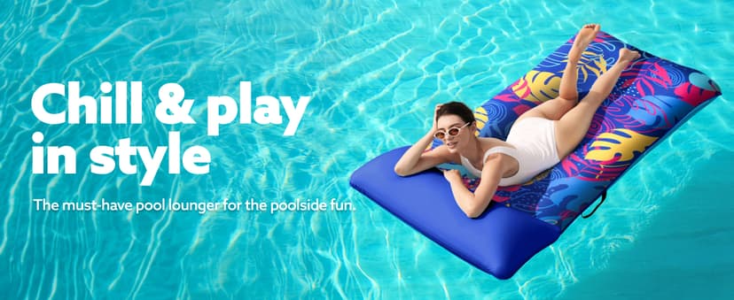 SLOOSH Inflatable Pool Floats Raft - XL Fabric Covered Pool Mat Lounger Floaties for Adults, Ultra Comfort Inflatable Water Float with Headrest for Beach Lake Swimming Pool Floating 68"X34" (Blue)