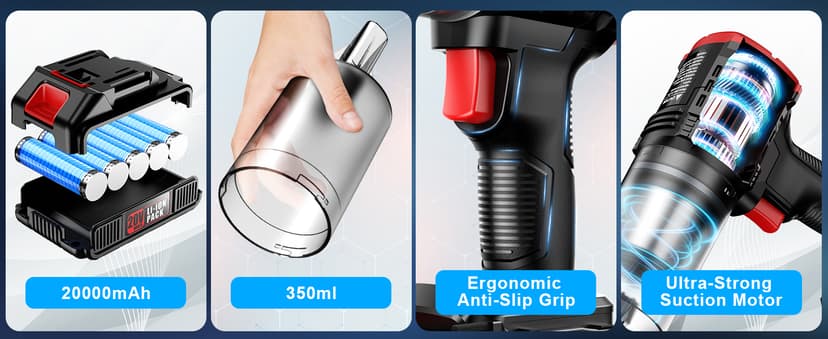 ONAVOT Handheld Vacuum Cleaner Cordless - 35000PA Strong Suction for Car & Home, Car Vacuum Portable Rechargeable Lightweight for Pet Hair with HEPA Filter, Quick Clean in Office/Desk/Couch (Red)