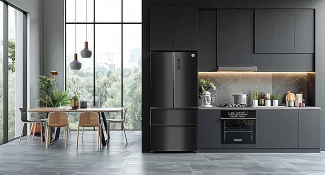 Commercial Cool 18.9 Cu. Ft. French Door Refrigerator, 33 Inch Wide Refrigerator with 2 Bottom Mount Freezer Drawers, Frost Free, LED Lighting, Digital Temperature Control, CCRF1890KB, Black