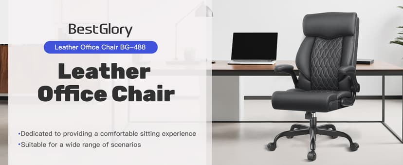High Back Executive Office Chair - Ergonomic Computer Desk with Rocking Function, Leather Managerial with Adjustable Flip-Up Armrests and Lumbar Support