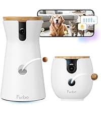 Furbo 360° Dog Camera: Pet Security Cam w/Barking Alerts, Rotating View, Treat Toss w/Phone App, Smart Home Puppy Monitoring, 2-Way Speaker, No Subscription Needed. Standard See, Talk, & Toss Features