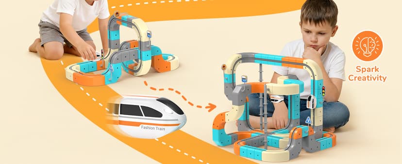 Electric Train Set 3D Flexible Race Track for Kids 3 4 5 6 7 8 Years Old, 124 Pcs Gravity-Defying Rail Building Toys with Motorized Car, STEM Learning Toy Gift for Toddlers Birthday