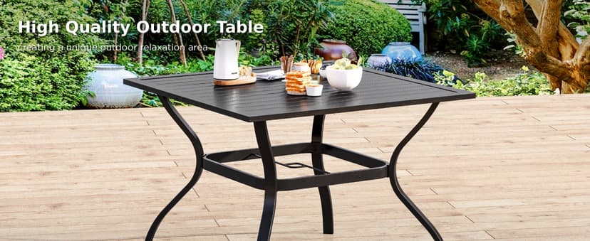 MFSTUDIO Outdoor Dining Set for 4, Patio Table and Chairs Set with Umbrella Hole, Metal Patio Furniture Set for Patio, Deck, Yard, Porch