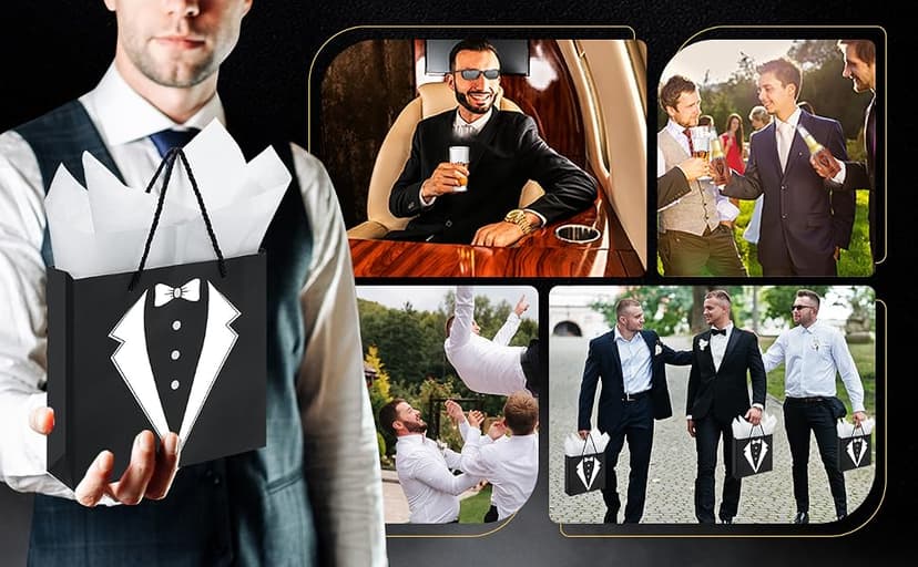 60Pcs Groomsmen Gifts Groomsmen Proposal Box with Shot Glasses Socks Sunglasses PU Leather Toiletry Bag Bottle Opener Can Cooler Groomsman Gifts for Wedding Groomsmen Best Man Gift (60, Brown)