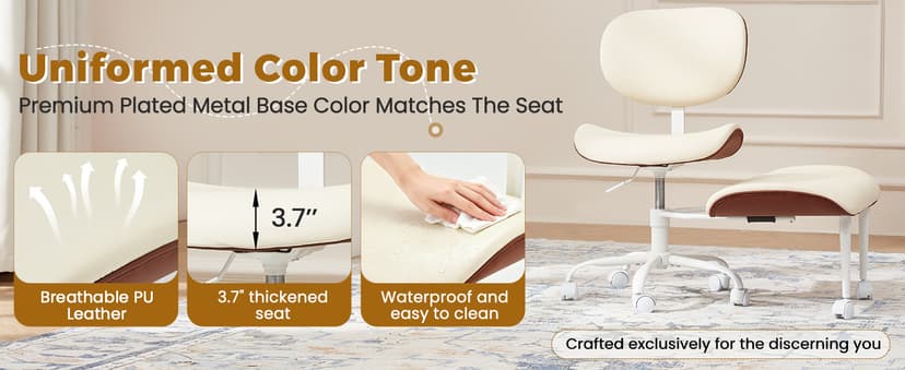 EROMMY ADHD Chair with Wheels Retractable footrest, Wide and Thickened Criss Cross Chair, Ergonomic Cross Legged Kneeling Desk Chairs for Meditation Yoga, Beige & Brown