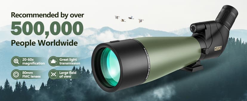 Gosky Flagship DiamondEdge 20-60x80 Spotting Scope with Tripod, Carrying Bag and Quick Phone Holder - BAK4 High Definition Waterproof Spotter Scope for Bird Watching Wildlife observing,Green