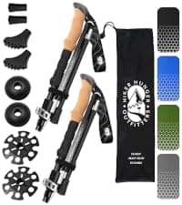 Premium Foldable Hiking Poles by USA Brand - Adjustable, Lightweight Trekking Poles Made of Aircraft Aluminum, Metal Flip Locks & Comfortable Real Cork and EVA Foam Grips