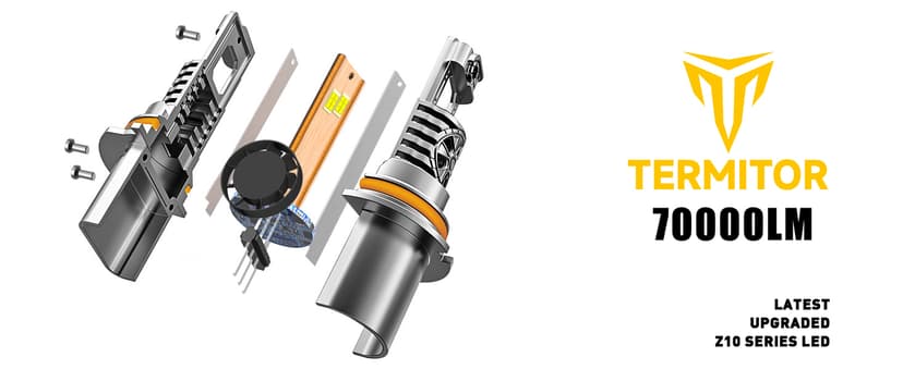 Termitor 2026 Latest 9007/HB5 Light Bulbs, 50,000LM Brightness High/Low Beam, 1:1 Mini Size 6500K Cool White IP68 Waterproof Automotive 9007 Fog Lights, 3-Minute Plug and Play Installation, Pack of 2