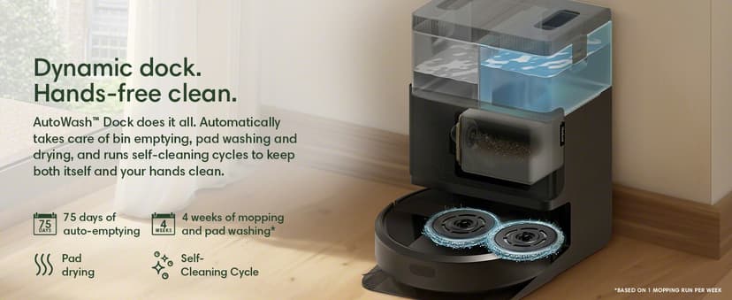 iRobot Roomba Plus 405 (G185) Combo Robot Vacuum & Mop with AutoWash Dock - Spinning Mop Pads, Self-Empties, Pad Washing & Drying, Self-Cleaning, Pad-Lift, LiDAR Navigation