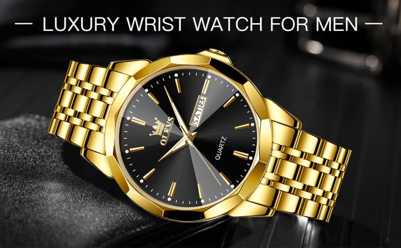 OLEVS Watch for Men Diamond Business Dress Analog Quartz Stainless Steel Waterproof Luminous Date Two Tone Luxury Casual Wrist Watch